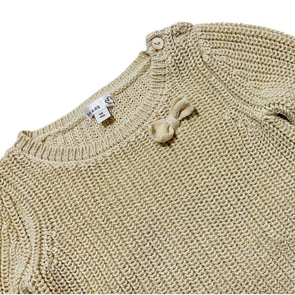 SPARKLY Gold Knit Creme Boxy Cut Sweater - Picture 2 of 3